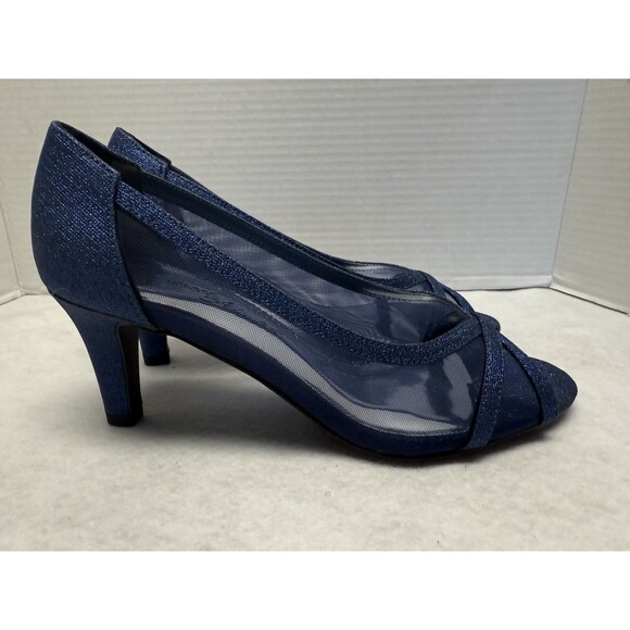 Easy Street Alive 5 Picaboo Sexy See-Thru Navy Glitter  Mesh Heels. Sz 7 1/2 New - Picture 3 of 13